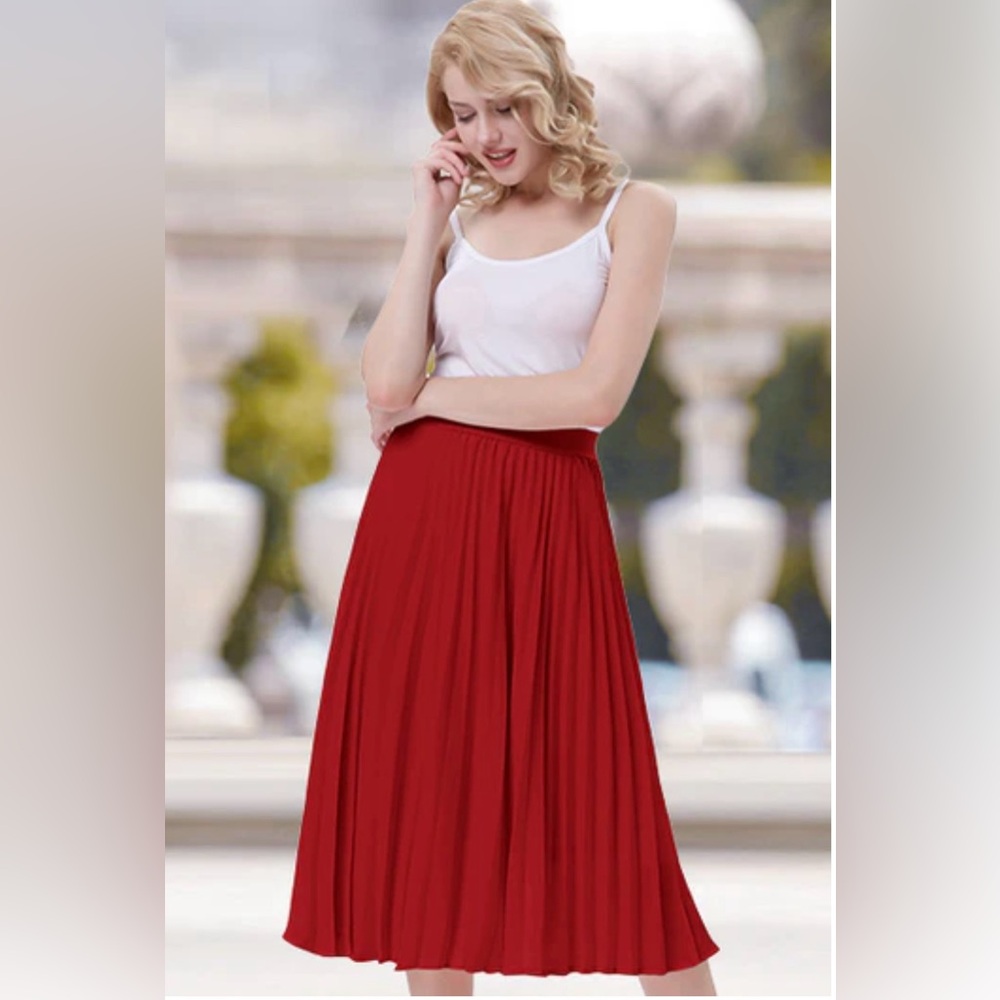 Kate Kasin STYLISH FASHION HIGH WAIST PLEATED SWING A-LINE SKIRT